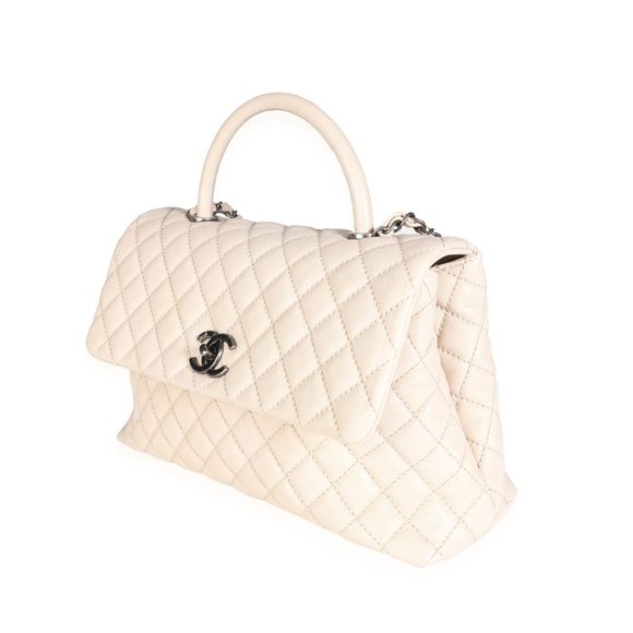 Chanel Light Beige Quilted Caviar Large Coco Top Handle Flap Bag - Picture 2 of 8